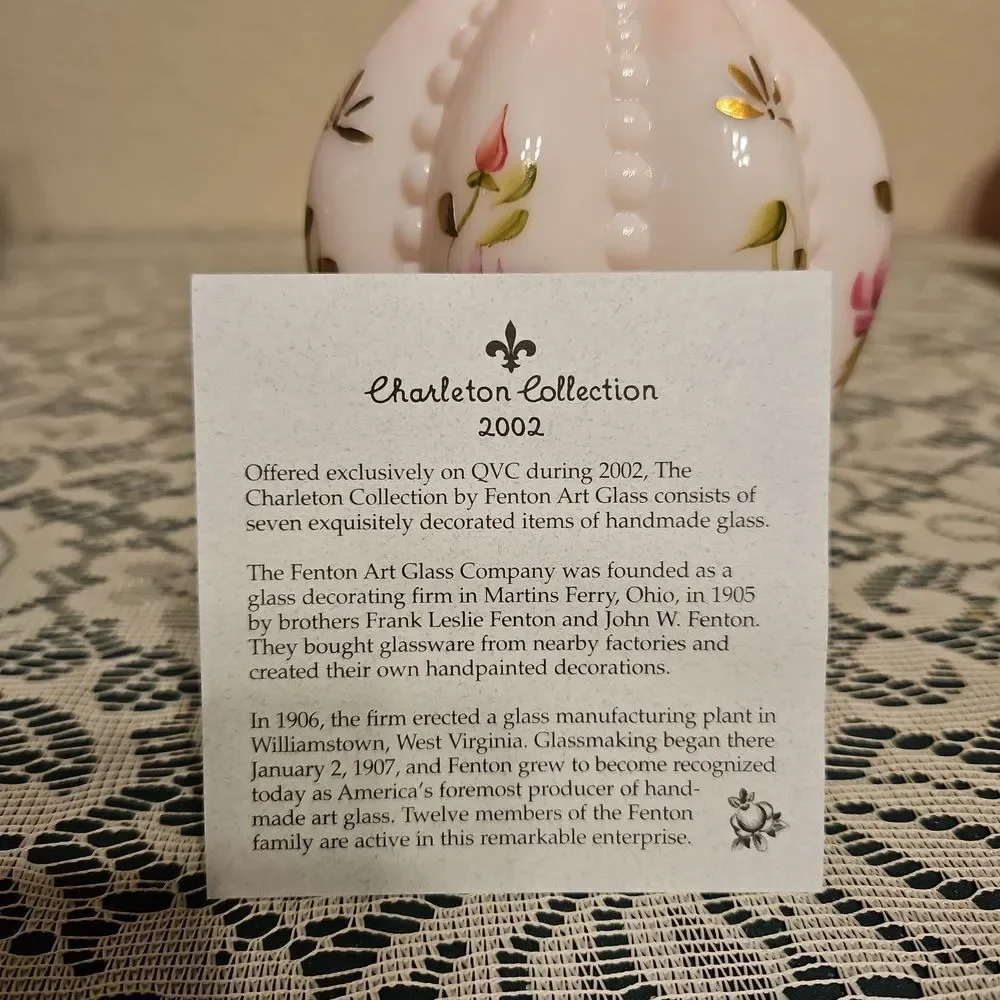 Fenton Rosalene Charleton Collection Hand Painted Beaded Melon Vase
